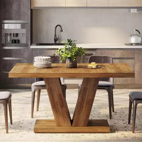 Lantine 47-Inch Walnut Brown Farmhouse Dining Table with Heavy Duty Pedestal, Seats 4, Ideal for Home, Dining Room, Small Space.