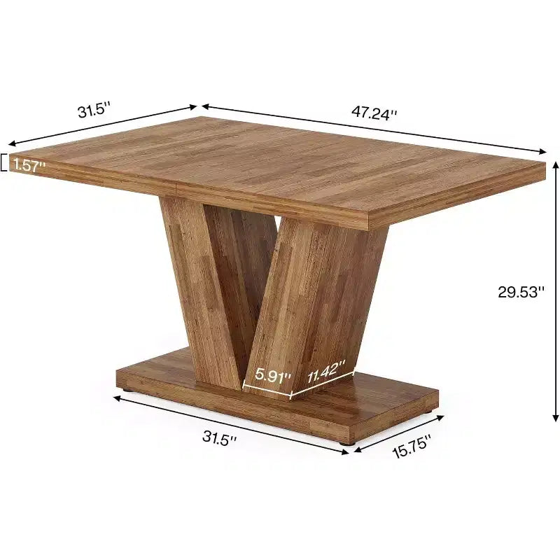Table à manger rustique en noyer de 47 pouces avec piédestal robuste, 4 places, idéale pour la maison, la salle à manger, les petits espaces.