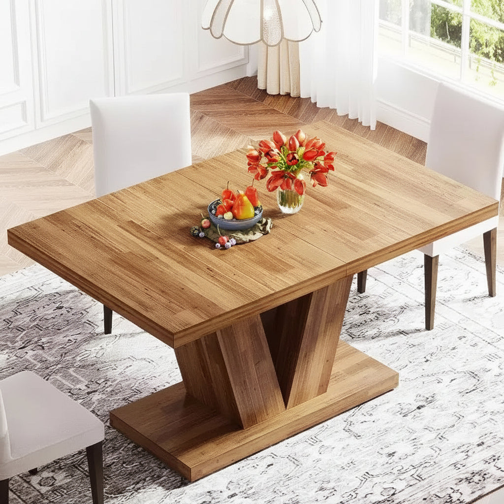 Table à manger rustique en noyer de 47 pouces avec piédestal robuste, 4 places, idéale pour la maison, la salle à manger, les petits espaces.