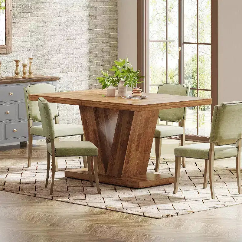 Table à manger rustique en noyer de 47 pouces avec piédestal robuste, 4 places, idéale pour la maison, la salle à manger, les petits espaces.