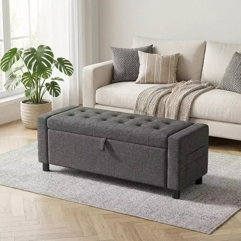 46 Tabouret de rangement pour chaussures avec charnières de sécurité, idéal pour la chambre à coucher, le salon et les bancs d'entrée, capacité de charge maximale de 180 kg