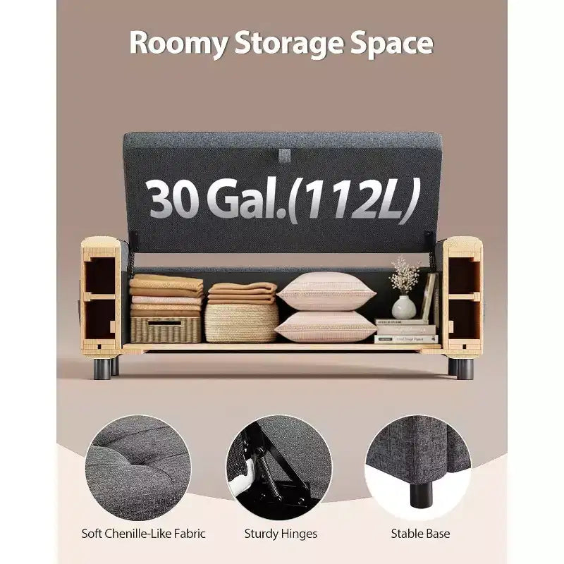 46 Tabouret de rangement pour chaussures avec charnières de sécurité, idéal pour la chambre à coucher, le salon et les bancs d'entrée, capacité de charge maximale de 180 kg