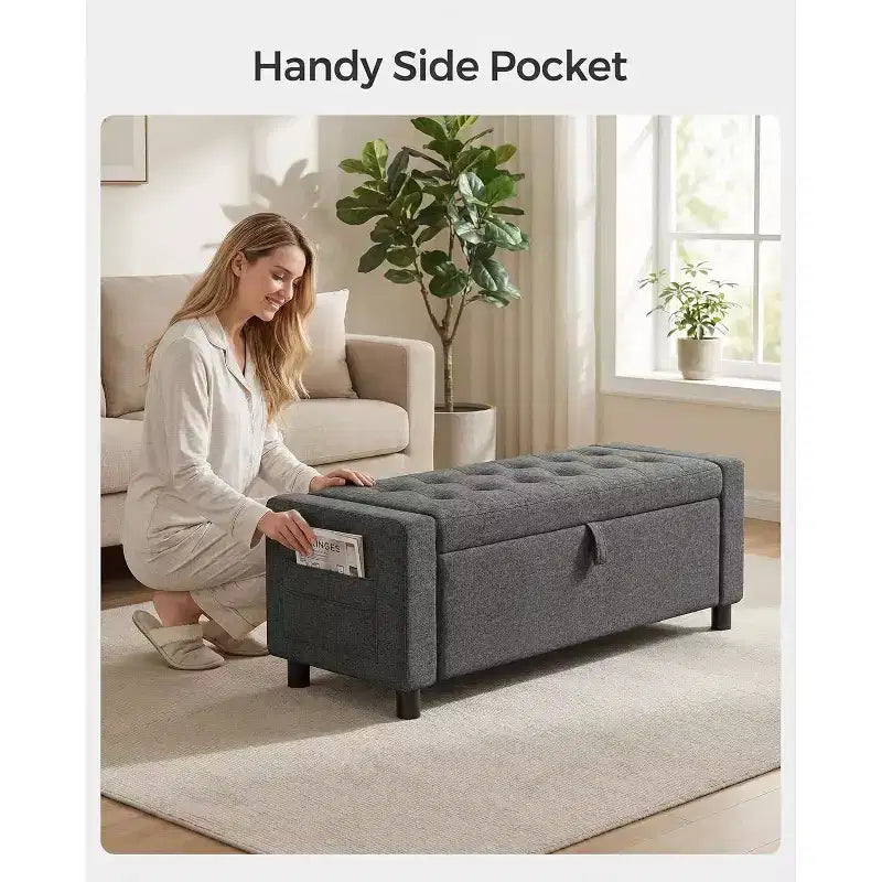 46 Tabouret de rangement pour chaussures avec charnières de sécurité, idéal pour la chambre à coucher, le salon et les bancs d'entrée, capacité de charge maximale de 180 kg