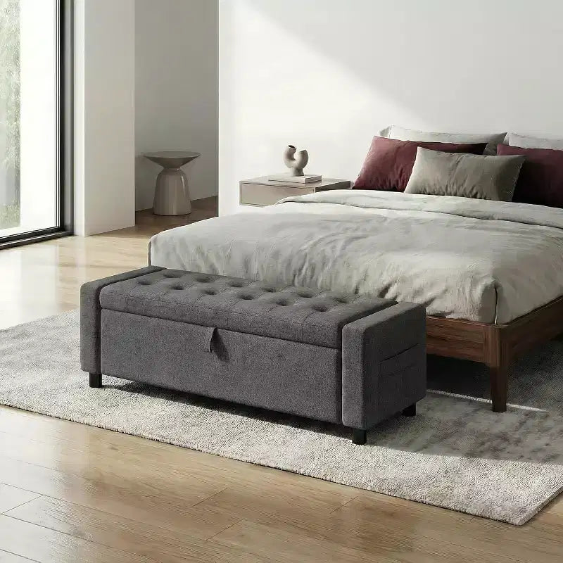 46 Tabouret de rangement pour chaussures avec charnières de sécurité, idéal pour la chambre à coucher, le salon et les bancs d'entrée, capacité de charge maximale de 180 kg