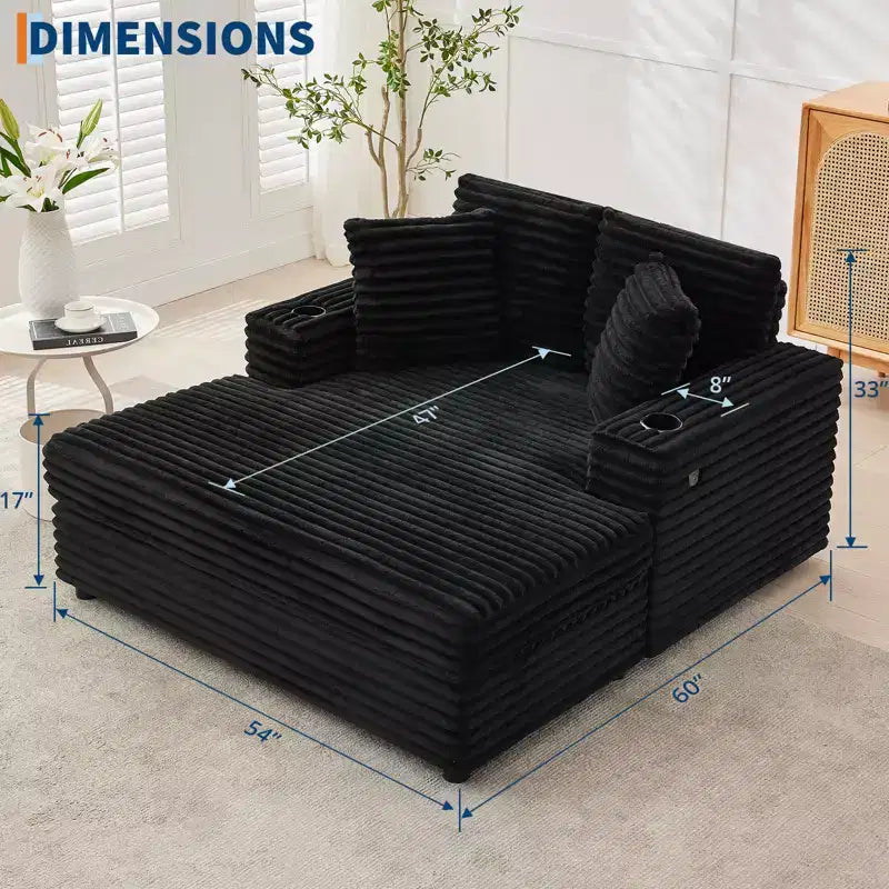 Canapé-lit méridienne en velours côtelé surdimensionné, avec accoudoirs, rembourrage doux et porte-gobelet, pour la maison, la chambre, le bureau