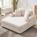 Oversized Corduroy Chaise, Deep Seat Sleeper Sofa Bed with Armrests, Soft Upholstery, Cup Holder, for Home, Bedroom, Office