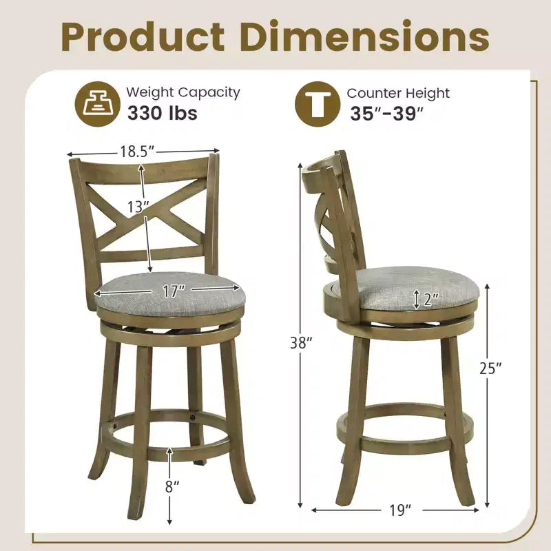 Tabourets de bar pivotants lot de 2/4, tabourets de bar de 63,5 cm de hauteur de comptoir avec dossiers pour cuisine