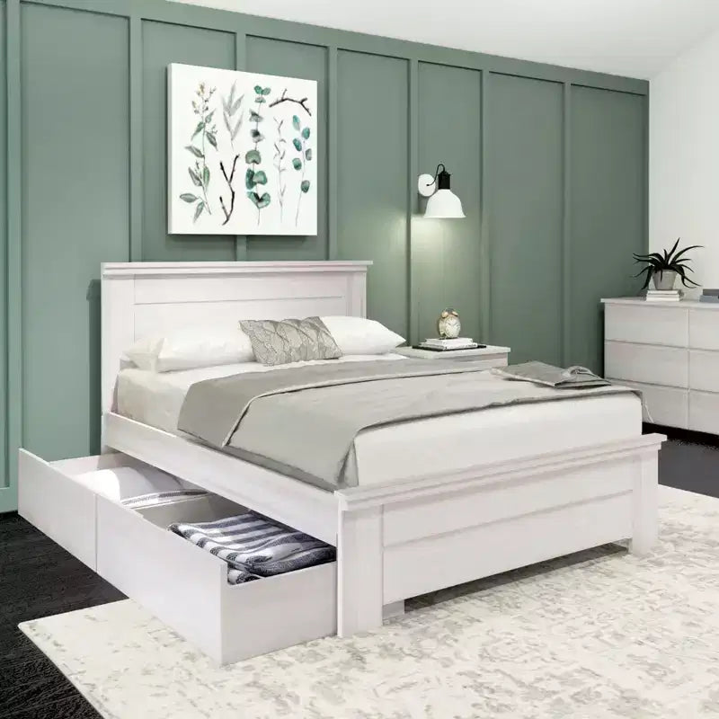 Plank+Beam Solid Wood Farmhouse Full Platform Bed Frame with Panel Headboard and Storage Drawers